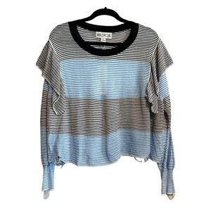 Wildfox Astor Aura Distressed Striped Ruffle Detail Sweater NWT Size S